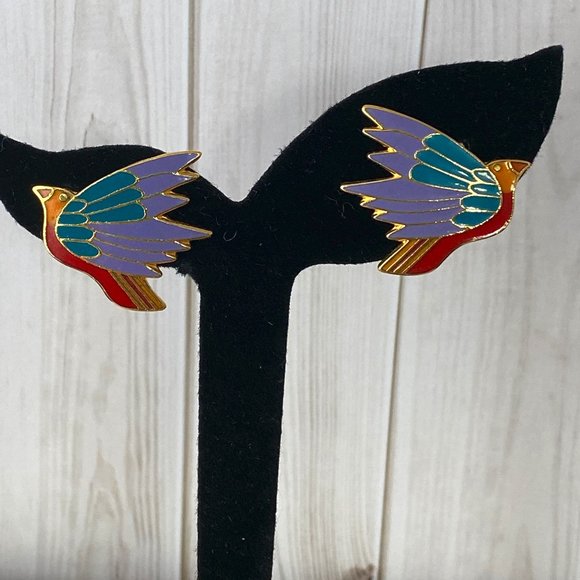 Vintage LAUREL BURCH Earrings Celeste Birds Clip on Earrings - Picture 1 of 6